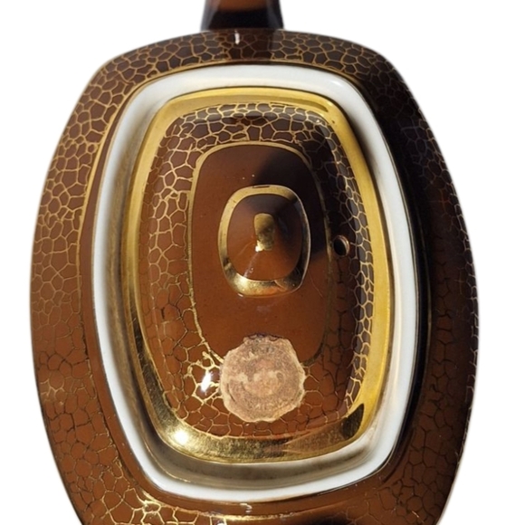 VINTAGE HALL CHINA CHOCOLATE BROWN/GOLD TRIM TEA POT 8 CUP # 0102 - Picture 2 of 12